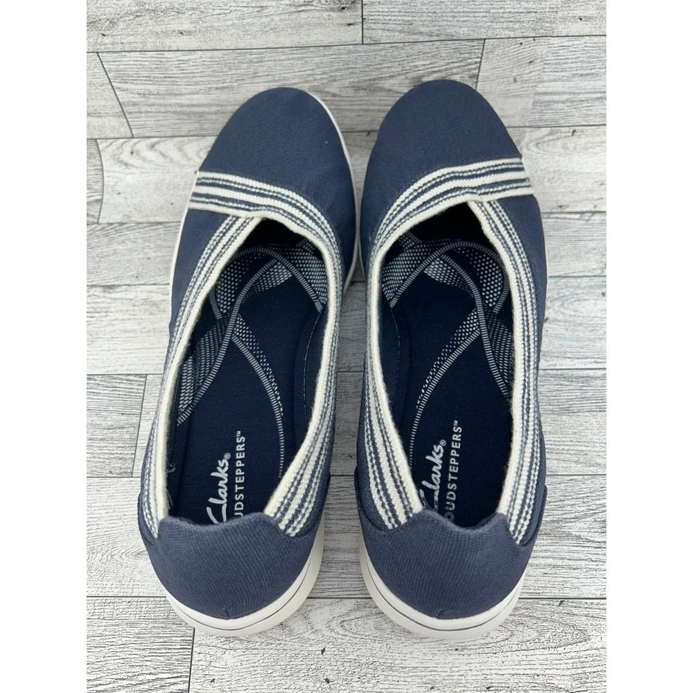 Clarks Cloudsteppers Step Glow Slip Navy Blue Canvas‎ Flats Women Size 10M